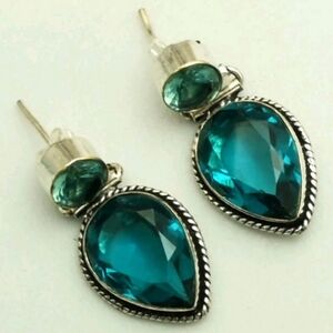 Blue Topaz, Apatite Gemstone Handmade Drop Dangle Stud Earrings